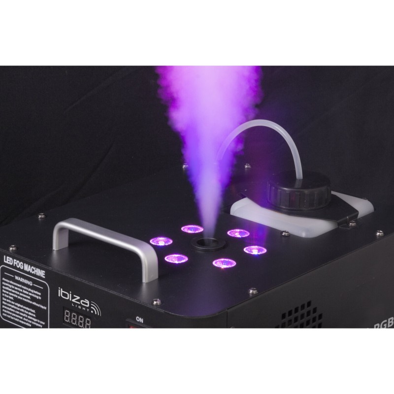 MACCHINA DEL FUMO SMOKE MACHINE VERTICALE Ibiza FOG900-RGB CON RADIOCOMANDO  E LED 6X3W DMX