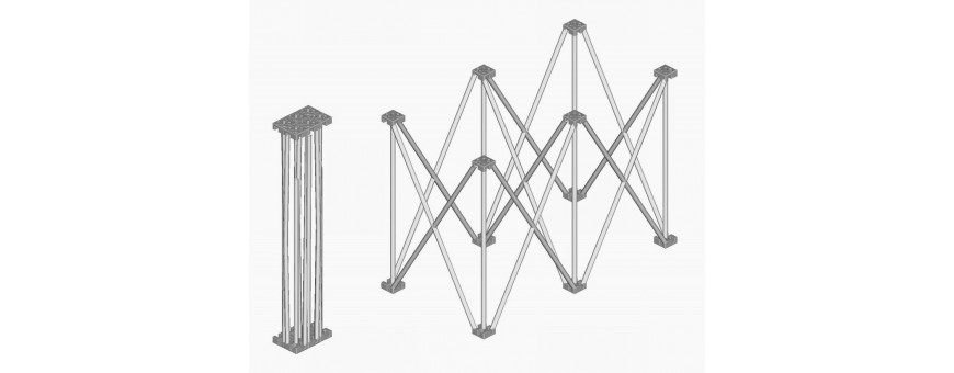 Palchi modulari telescopici reticolari a fisarmonica